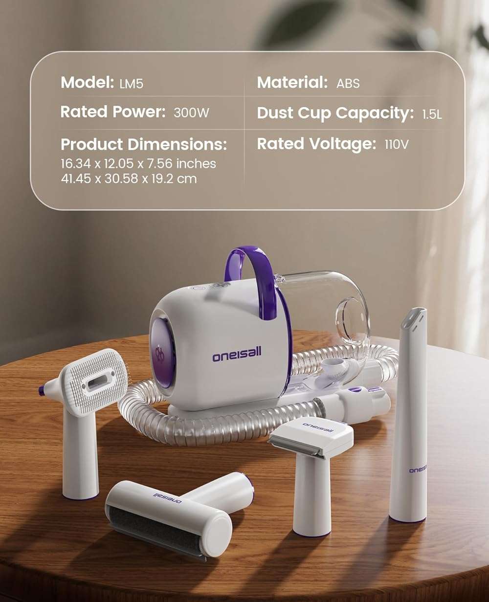 oneisall Dog Grooming Vacuum Kit: 15000Pa Shedding Brush with Grooming Tools, 3 Suction Low Noise, for Pet Thick and Undercoat, 1.5L Dust Cup, Dog Hair Vacuum, Home Cleaning, LM5 - Image 7