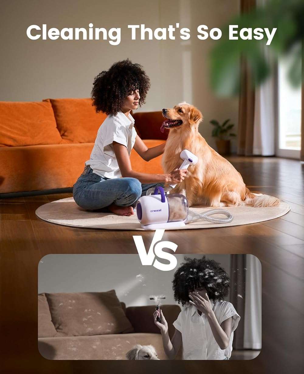 oneisall Dog Grooming Vacuum Kit: 15000Pa Shedding Brush with Grooming Tools, 3 Suction Low Noise, for Pet Thick and Undercoat, 1.5L Dust Cup, Dog Hair Vacuum, Home Cleaning, LM5 - Image 8