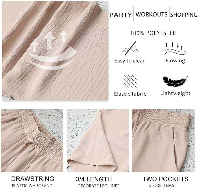 Anyhold Women's Capri Pants Drawstring Casual Palazzo Trousers with Pockets Loose High Waisted Wide Leg Lounge Pants - Image 5