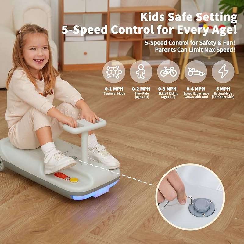 Kids Clean Car Ride-On Go Kart with Detachable Mop, Cleaning Fun 3-in-1 Electric Ride-On Toy for Kids Ages 3+, Parent-Controlled Speed Lock, Soft Start, Rechargeable 12V Battery, Indoor Outdoor, Gray - Image 3