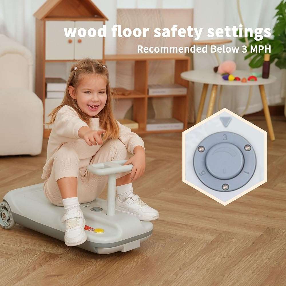 Kids Clean Car Ride-On Go Kart with Detachable Mop, Cleaning Fun 3-in-1 Electric Ride-On Toy for Kids Ages 3+, Parent-Controlled Speed Lock, Soft Start, Rechargeable 12V Battery, Indoor Outdoor, Gray - Image 5
