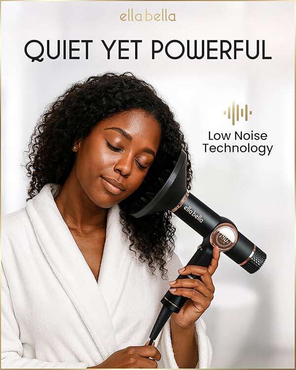 ELLA BELLA® Professional Ionic Hair Dryer with Diffuser • Negative Ion Blow Dryer • Suitable All Hair Types • Intelligent Heat Control & Rapid Drying Speeds • Lightweight Design • Low Noise Technology - Image 5