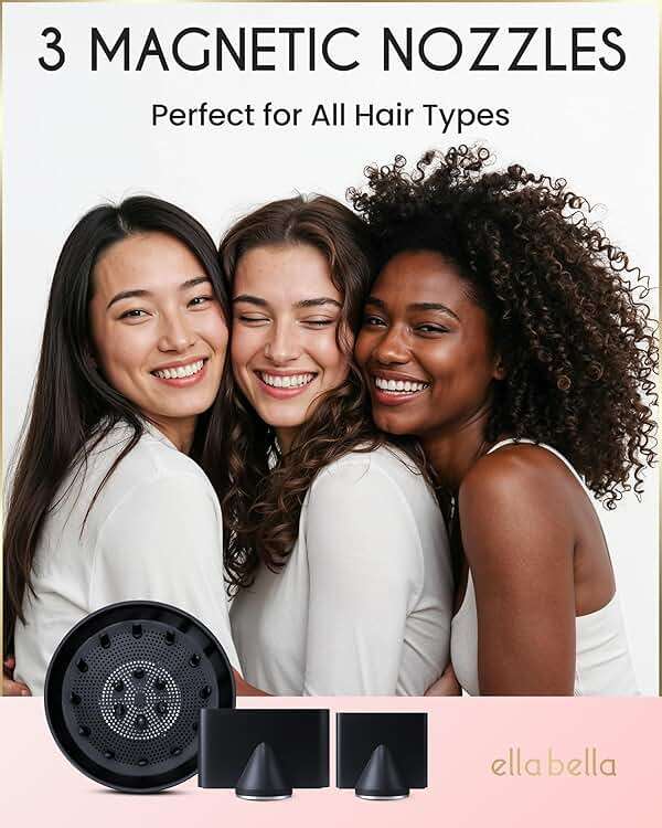 ELLA BELLA® Professional Ionic Hair Dryer with Diffuser • Negative Ion Blow Dryer • Suitable All Hair Types • Intelligent Heat Control & Rapid Drying Speeds • Lightweight Design • Low Noise Technology - Image 7