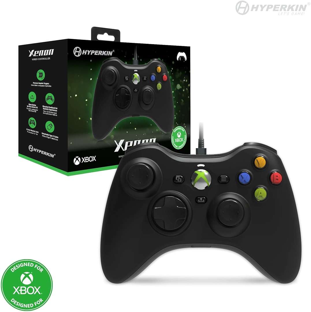 Hyperkin Xenon Wired Controller for Xbox Series X|S, Xbox One & Windows 10|11, PC, Plug and Play Gaming Gamepad with 3.5MM Audio Jack, Impulse Triggers - Black - Officially Licensed - Image 4