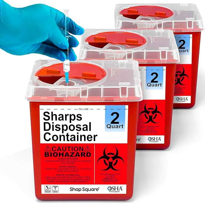 Sharps Containers for Home and Professional Use, 2 Quart Needle Disposal (3-Pack), Syringe Disposal for Home, Biohazard Containers - Image 1