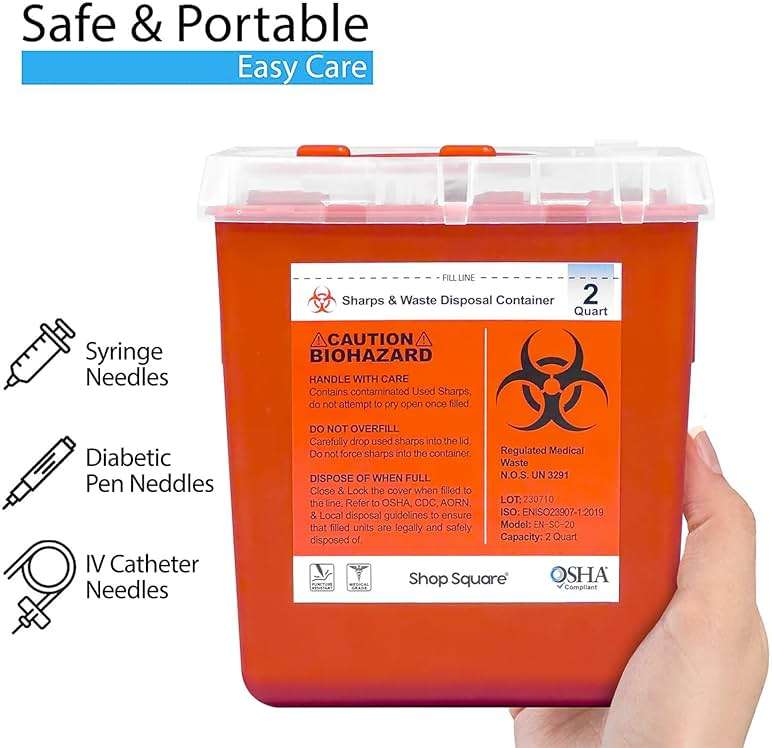 Sharps Containers for Home and Professional Use, 2 Quart Needle Disposal (3-Pack), Syringe Disposal for Home, Biohazard Containers - Image 2