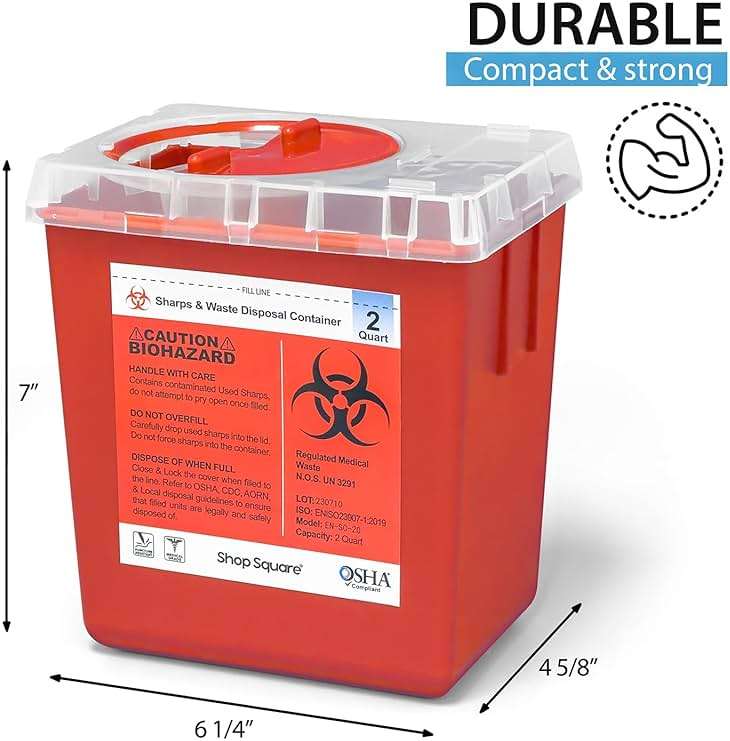 Sharps Containers for Home and Professional Use, 2 Quart Needle Disposal (3-Pack), Syringe Disposal for Home, Biohazard Containers - Image 3