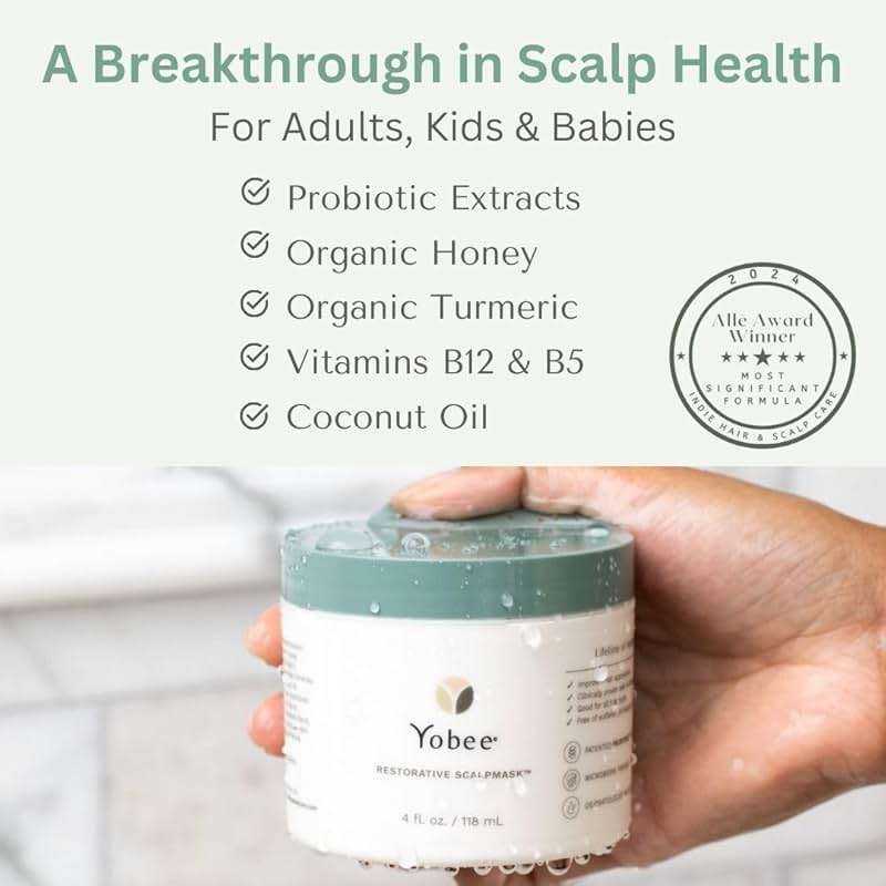 Yobee Restorative Scalp Mask - Dry Scalp Treatment Hair Mask - Probiotic Extracts, Organic Honey, Turmeric, Vitamin B12 - Natural Dry, Itchy, Sensitive Scalp and Dandruff Relief - for Adults, 4 fl oz - Image 3