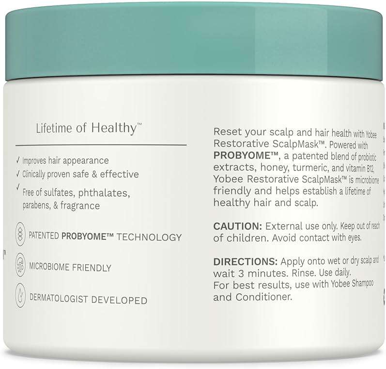 Yobee Restorative Scalp Mask - Dry Scalp Treatment Hair Mask - Probiotic Extracts, Organic Honey, Turmeric, Vitamin B12 - Natural Dry, Itchy, Sensitive Scalp and Dandruff Relief - for Adults, 4 fl oz - Image 7