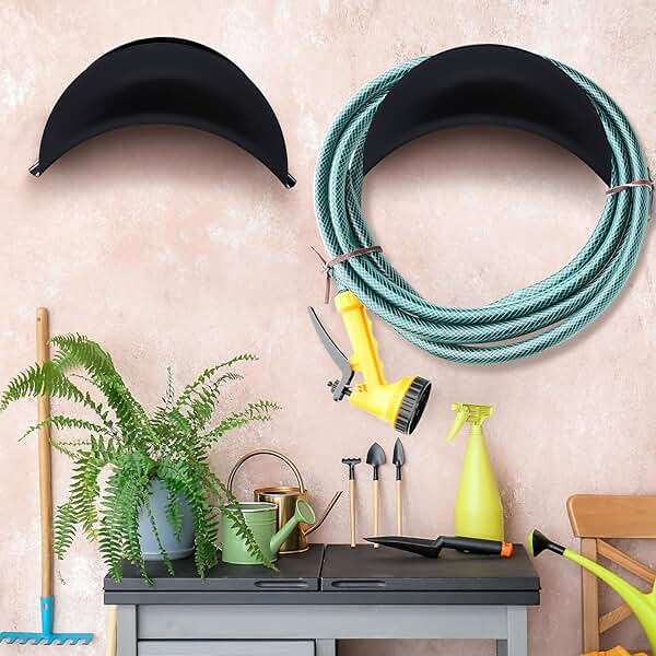Thyle 6 Pcs Garden Hose Holder Heavy Duty Water Hose Holder Wall Mount Metal Rustproof Black Rack Storage Organizer Brackets for Outside Garden Yard Lawn - Image 2