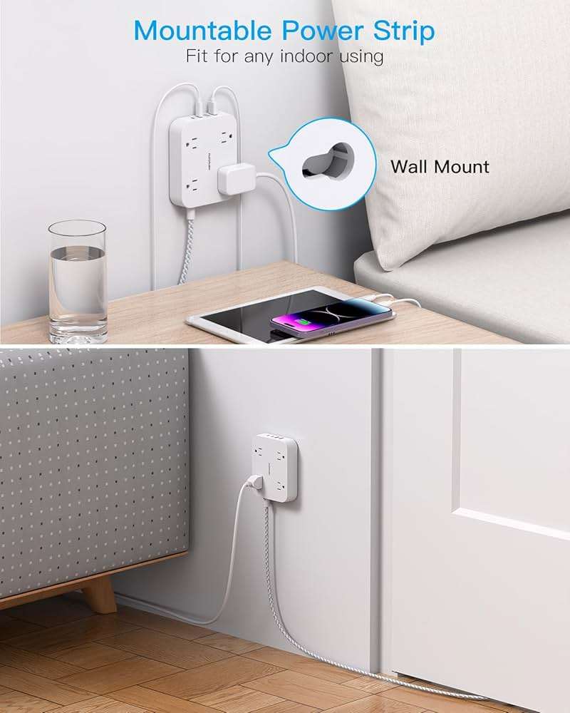 Flat Plug Extension Cord, HANYCONY 5ft Power Strip with 4 USB Ports(2 USB C), 4 Widely Outlets Extender, Wall Mount, Desk Charging Station for Office School Travel Dorm Room Essentials, ETL Listed - Image 5