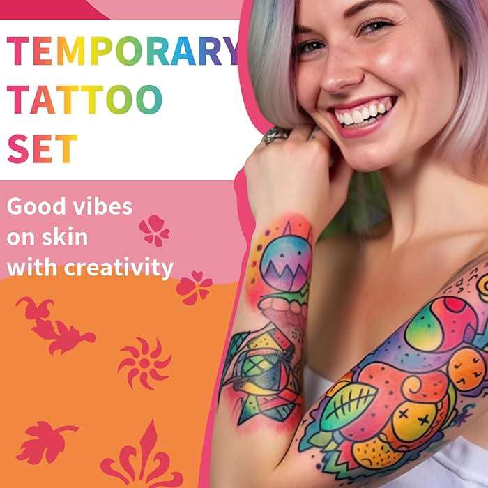Temporary Tattoo Marker for Skin, 15 Colors Tattoo Pen + 50 Stencils for Painting + 43 Henna Tattoo Sticker, Glitter & Matte & Neon Glow Face Body Paint Markers for Teens and Adult - Image 3