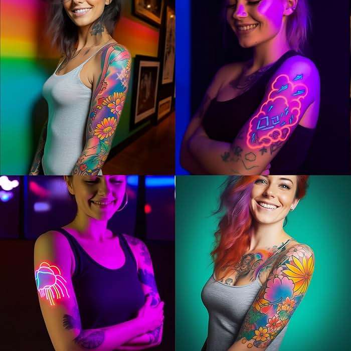 Temporary Tattoo Marker for Skin, 15 Colors Tattoo Pen + 50 Stencils for Painting + 43 Henna Tattoo Sticker, Glitter & Matte & Neon Glow Face Body Paint Markers for Teens and Adult - Image 7
