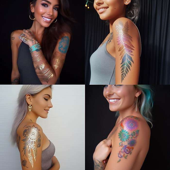 Temporary Tattoo Marker for Skin, 15 Colors Tattoo Pen + 50 Stencils for Painting + 43 Henna Tattoo Sticker, Glitter & Matte & Neon Glow Face Body Paint Markers for Teens and Adult - Image 8