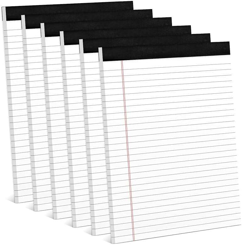 6 Pack 8.5 x 11 Legal Pads for Office Supplies Paper Pads 8.5 x 11 White Note Pads for Work Lined Writing Pads Notebook White Legal Pads Wide Ruled Notepads 30 Sheets Per Writing Pad Legal Note Pad - Image 1
