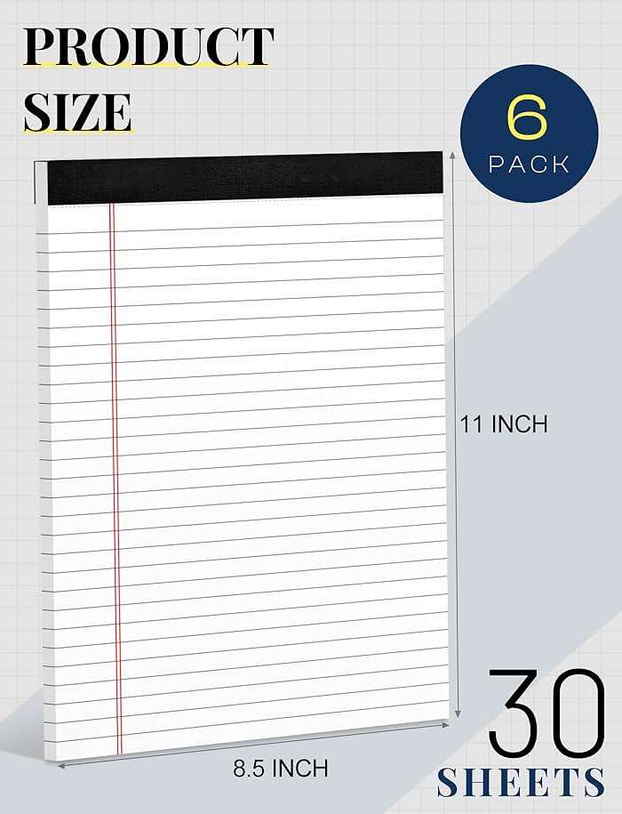 6 Pack 8.5 x 11 Legal Pads for Office Supplies Paper Pads 8.5 x 11 White Note Pads for Work Lined Writing Pads Notebook White Legal Pads Wide Ruled Notepads 30 Sheets Per Writing Pad Legal Note Pad - Image 2