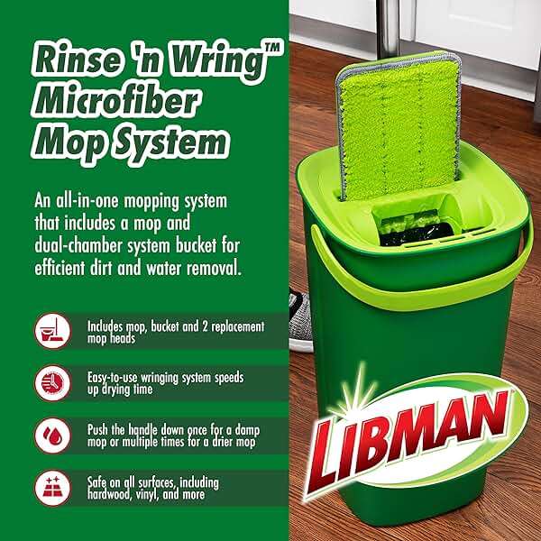 Libman Rinse 'n Wring Mop and Bucket System, Microfiber Dry Wet Mop for Floor Cleaning, Hardwood, Laminate, Tile Cleaner, Dual Chamber Bucket Design, 2 Total Refill Replacement Head Pads - Image 3