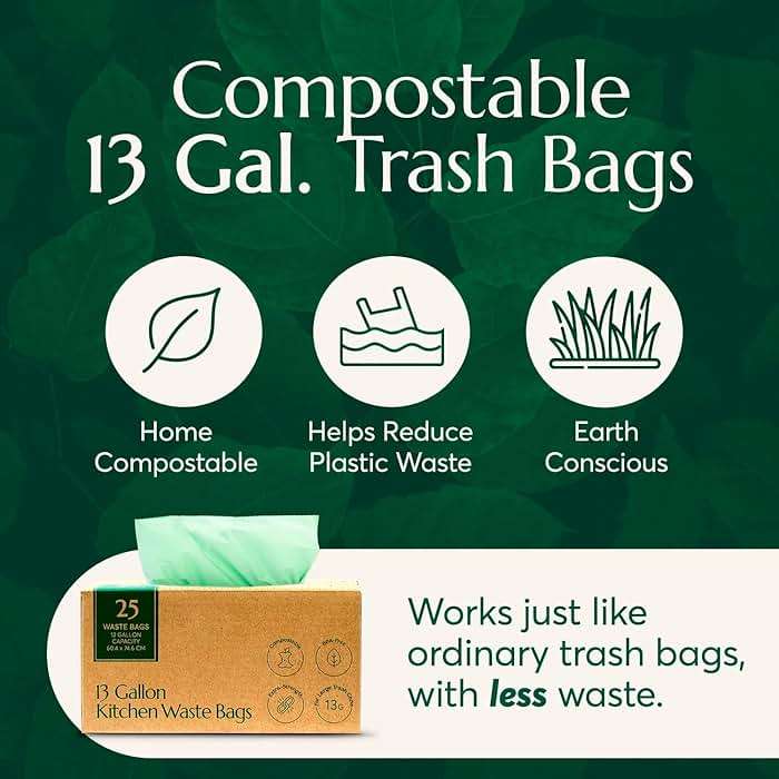 Cleanomic Compostable* Trash Bags with Drawstring (13 Gallon, 25 Units, Tall), BPI Certified For Kitchen Compost - Image 2