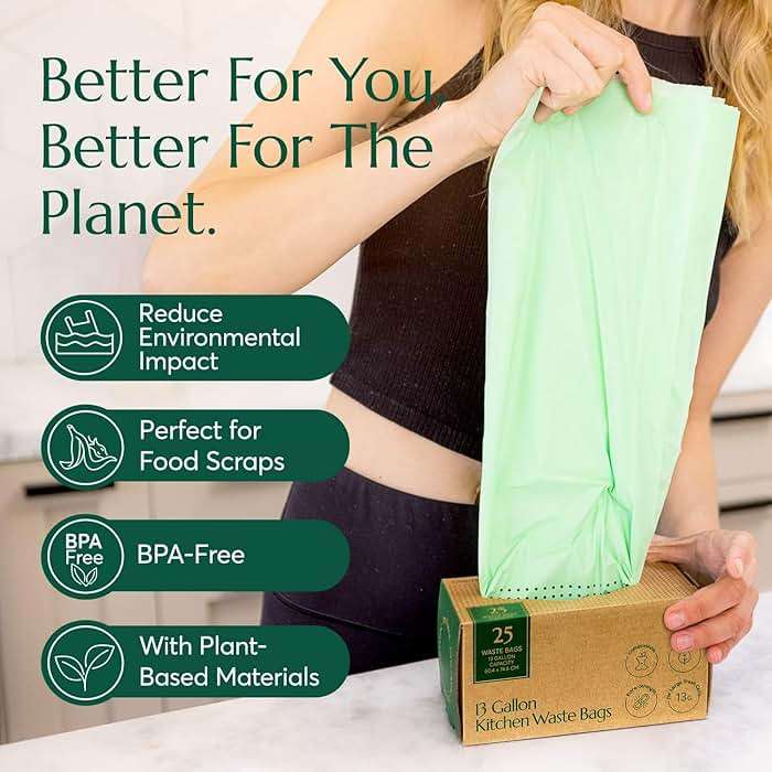 Cleanomic Compostable* Trash Bags with Drawstring (13 Gallon, 25 Units, Tall), BPI Certified For Kitchen Compost - Image 3