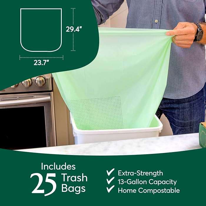 Cleanomic Compostable* Trash Bags with Drawstring (13 Gallon, 25 Units, Tall), BPI Certified For Kitchen Compost - Image 5