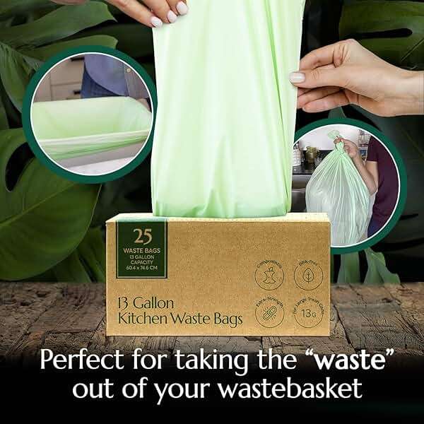 Cleanomic Compostable* Trash Bags with Drawstring (13 Gallon, 25 Units, Tall), BPI Certified For Kitchen Compost - Image 7