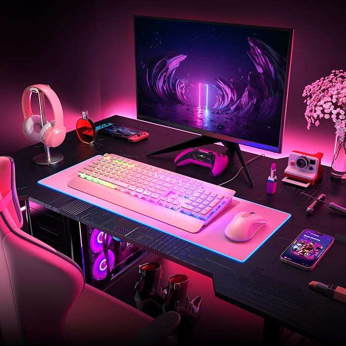 Dacoity Pink Creamy Keyboard, 104 Keys All-Metal Panel, Rainbow LED Backlit Silent Gaming Keyboard, Wrist Rest, PBT Keycap, Anti-ghosting Keys, Light Up USB Wired Computer Keyboard for PC - Image 7