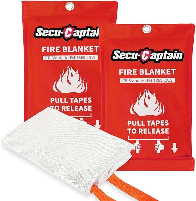 SecuCaptain Emergency Fire Blanket for Home and Kitchen - 2 Pack 40"x40" Flame Suppression Fiberglass Fire Blankets for House Camping Car Office Warehouse Emergency Survival Safety - Image 1