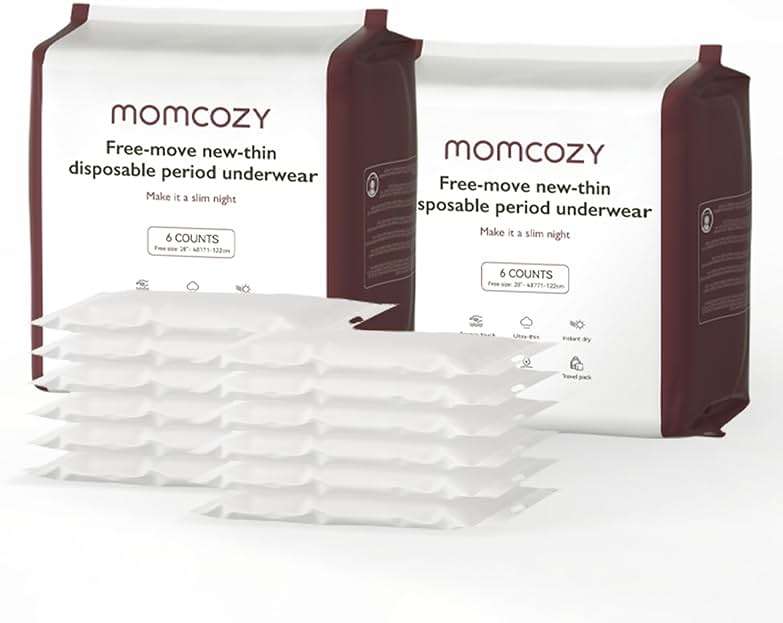 Momcozy Postpartum Disposable Underwear, 12 PCS No Leak New-Thin Built-in Pad Self-Absorbent Free-Move Period Underpants for Women Mothers Moms Labor Delivery Care White - Image 6