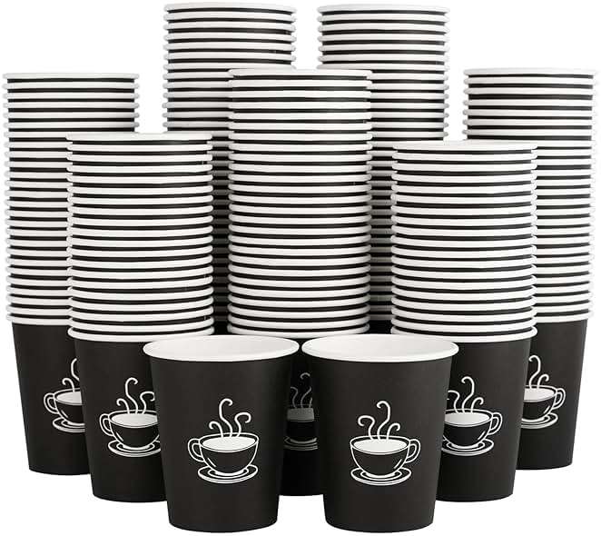 TV TOPVALUE 360 Pack 8 oz Paper Coffee Cups, Disposable Black Paper Cups for Hot Beverage, Drinking Water, Used for Cafes, Offices and Events - Image 1