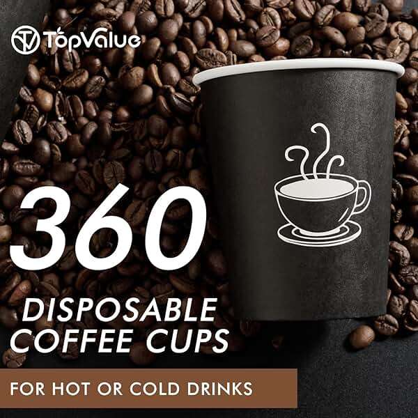 TV TOPVALUE 360 Pack 8 oz Paper Coffee Cups, Disposable Black Paper Cups for Hot Beverage, Drinking Water, Used for Cafes, Offices and Events - Image 4