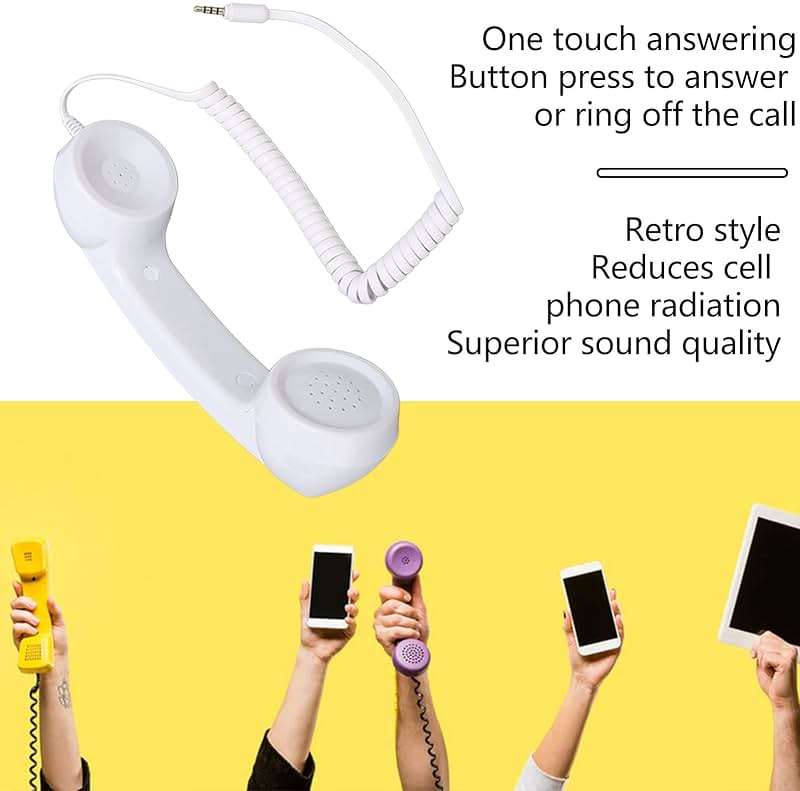 Retro 3.5mm Telephone Handset, Cell Phone Handset , Microphone Handset for Mobile Phone, Cell Phone Receiver Mini Handheld Receiver Cell Phone for Mobile Phones Computers (White) - Image 2