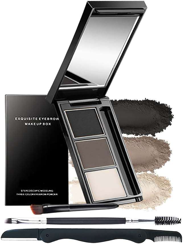 Eyebrow Powder Makeup Kit-3 Colors Eye Brow Powder Palette Long-Lasting Waterproof, Black Brown Series Brow Powder, Fill & Sculpt Full Eyebrows for Women, With Mirror, Brow Brush & Razor-Set 01 - Image 1