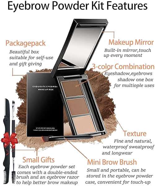 Eyebrow Powder Makeup Kit-3 Colors Eye Brow Powder Palette Long-Lasting Waterproof, Black Brown Series Brow Powder, Fill & Sculpt Full Eyebrows for Women, With Mirror, Brow Brush & Razor-Set 01 - Image 3