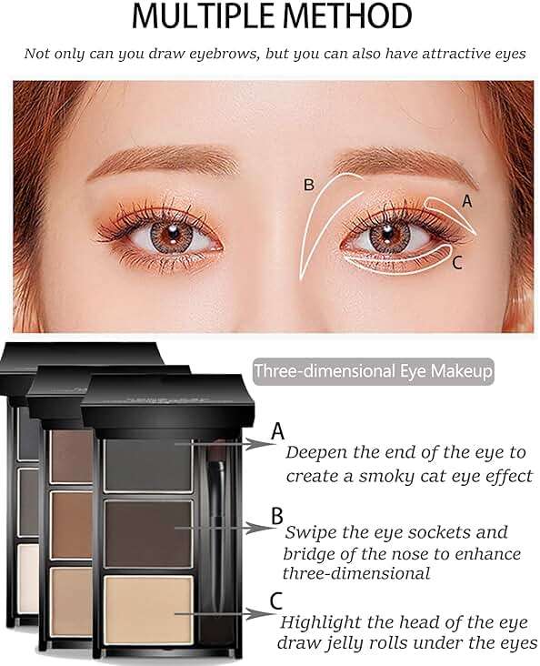 Eyebrow Powder Makeup Kit-3 Colors Eye Brow Powder Palette Long-Lasting Waterproof, Black Brown Series Brow Powder, Fill & Sculpt Full Eyebrows for Women, With Mirror, Brow Brush & Razor-Set 01 - Image 4