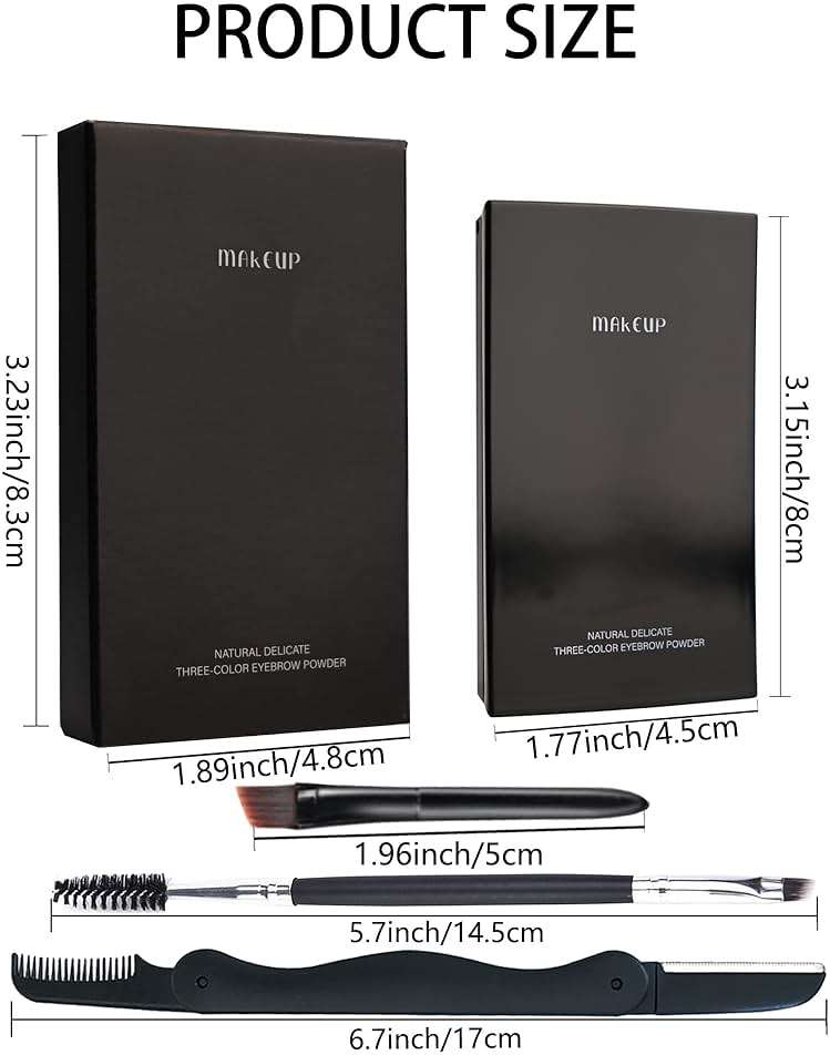 Eyebrow Powder Makeup Kit-3 Colors Eye Brow Powder Palette Long-Lasting Waterproof, Black Brown Series Brow Powder, Fill & Sculpt Full Eyebrows for Women, With Mirror, Brow Brush & Razor-Set 01 - Image 7