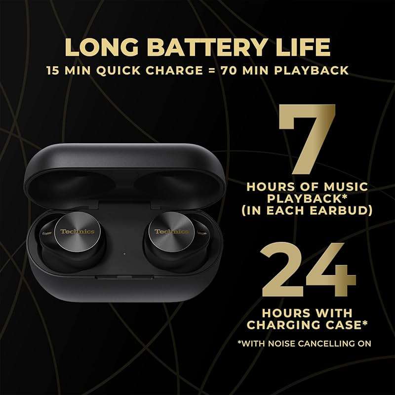 Technics Premium Hi-Fi True Wireless Bluetooth Earbuds with Advanced Noise Cancelling, 3 Device Multipoint Connectivity, Hi-Res Audio + Enhanced Calling Wireless Earbuds - EAH-AZ80-K (Black) - Image 6