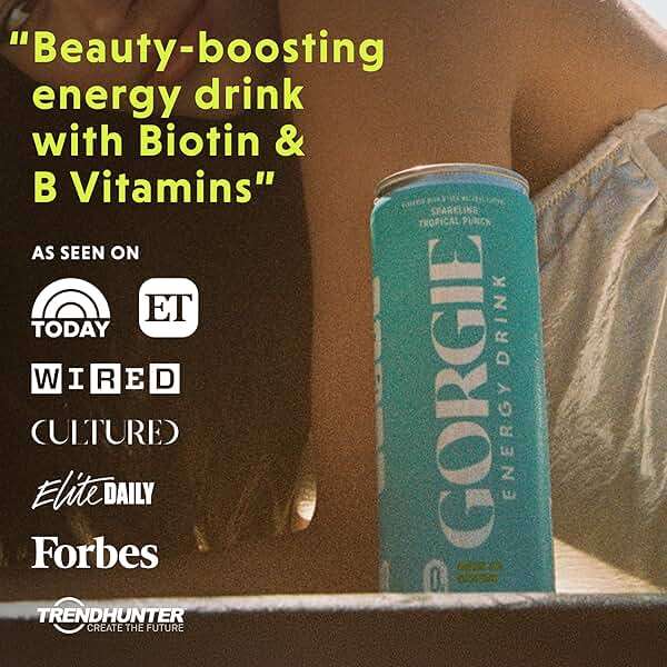 GORGIE Tropical Variety, Sugar-Free Natural Energy Drink Sparkling, Healthy Energy Drinks - Green Tea, Biotin, B Vitamins -150mg Caffeine, Vegan, & Low Calorie (Pack of 12) - Image 4
