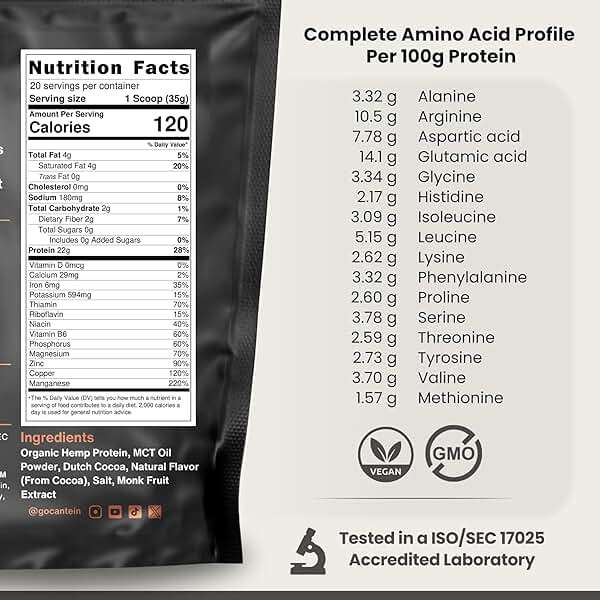 Cantein Organic Hemp Protein Powder, Vegan Plant Based, Chocolate, 700g - Image 2
