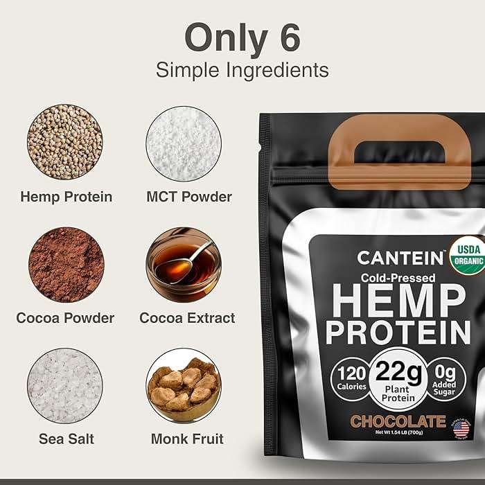 Cantein Organic Hemp Protein Powder, Vegan Plant Based, Chocolate, 700g - Image 3
