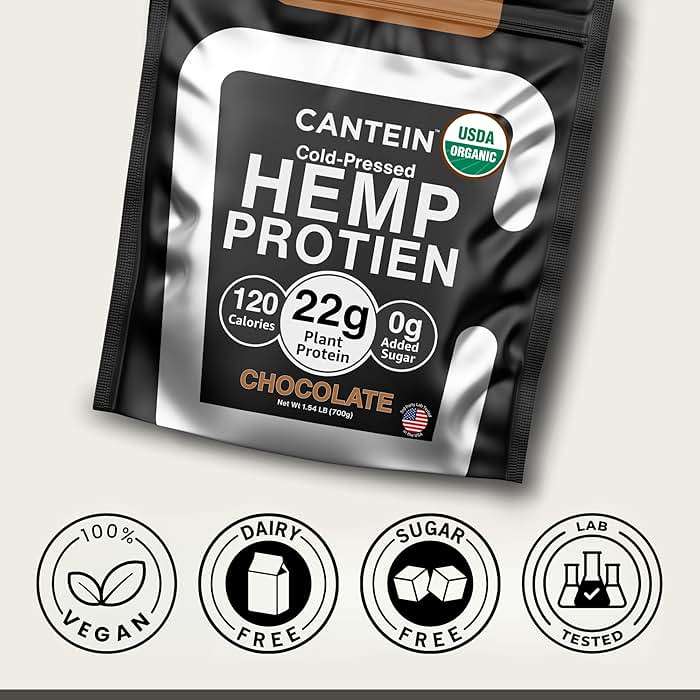 Cantein Organic Hemp Protein Powder, Vegan Plant Based, Chocolate, 700g - Image 6