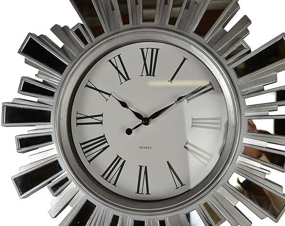3starimex = aliases) 19" Inch Silver and Mirror Starburst Wall Clock - Image 3