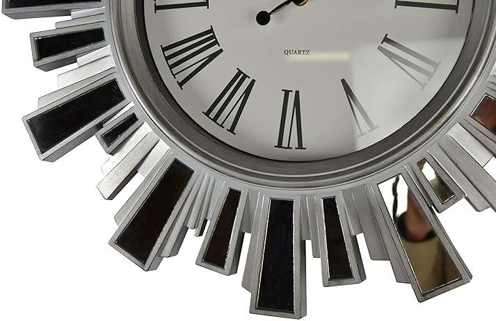3starimex = aliases) 19" Inch Silver and Mirror Starburst Wall Clock - Image 4