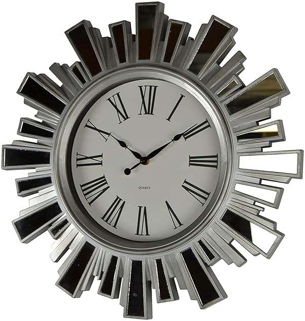 3starimex = aliases) 19" Inch Silver and Mirror Starburst Wall Clock - Image 5