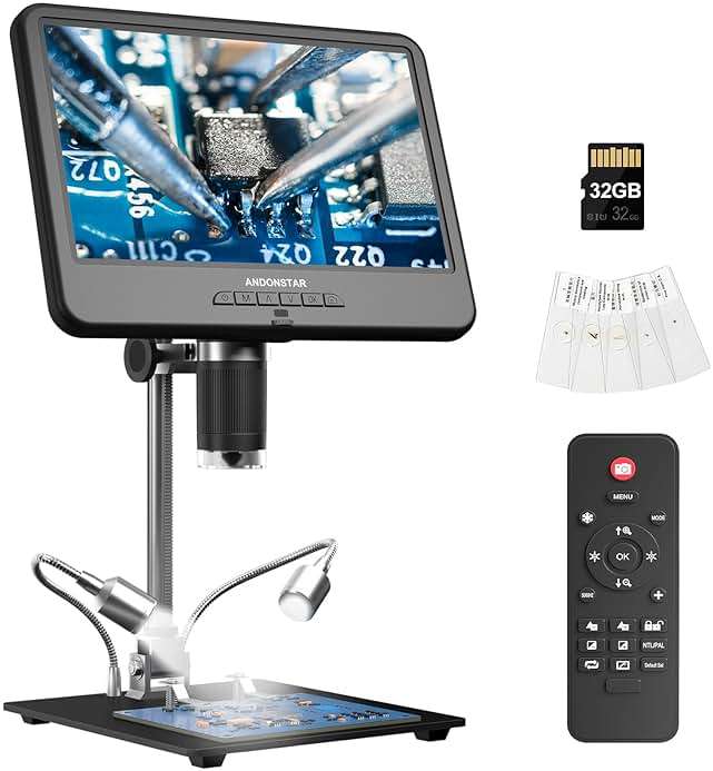 Andonstar AD210 10.1 Inch LCD Digital Microscope for Adults, Soldering Microscope for Electronics Repair, Coin Microscope Camera Full View for Error Coins with Light, Biological Slides Kit, 32G Card - Image 1