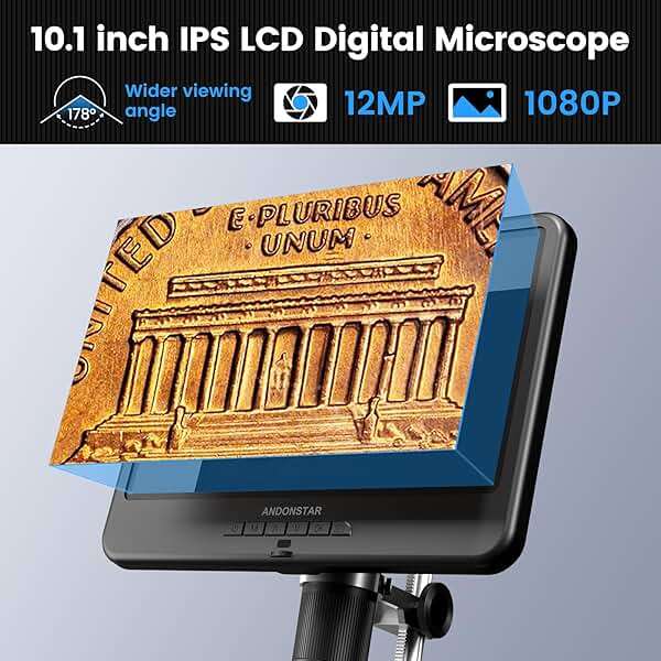 Andonstar AD210 10.1 Inch LCD Digital Microscope for Adults, Soldering Microscope for Electronics Repair, Coin Microscope Camera Full View for Error Coins with Light, Biological Slides Kit, 32G Card - Image 2