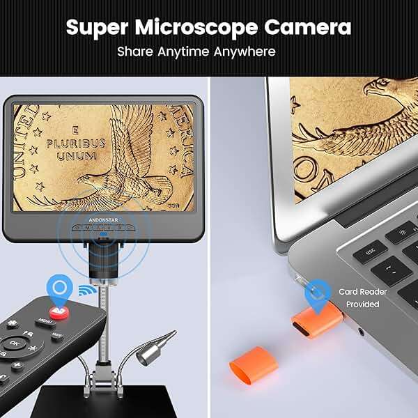 Andonstar AD210 10.1 Inch LCD Digital Microscope for Adults, Soldering Microscope for Electronics Repair, Coin Microscope Camera Full View for Error Coins with Light, Biological Slides Kit, 32G Card - Image 6