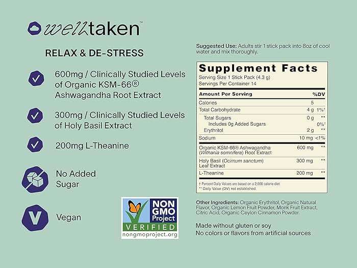 WellTaken Ashwagandha Relax & De-Stress Powder - Lemon Lavender 14ct Box - 600mg Ashwagandha, 200mg L-Theanine, Holy Basil – Supports Stress, Relaxation – Vegan, No Added Sugar - 14 Servings - Image 4
