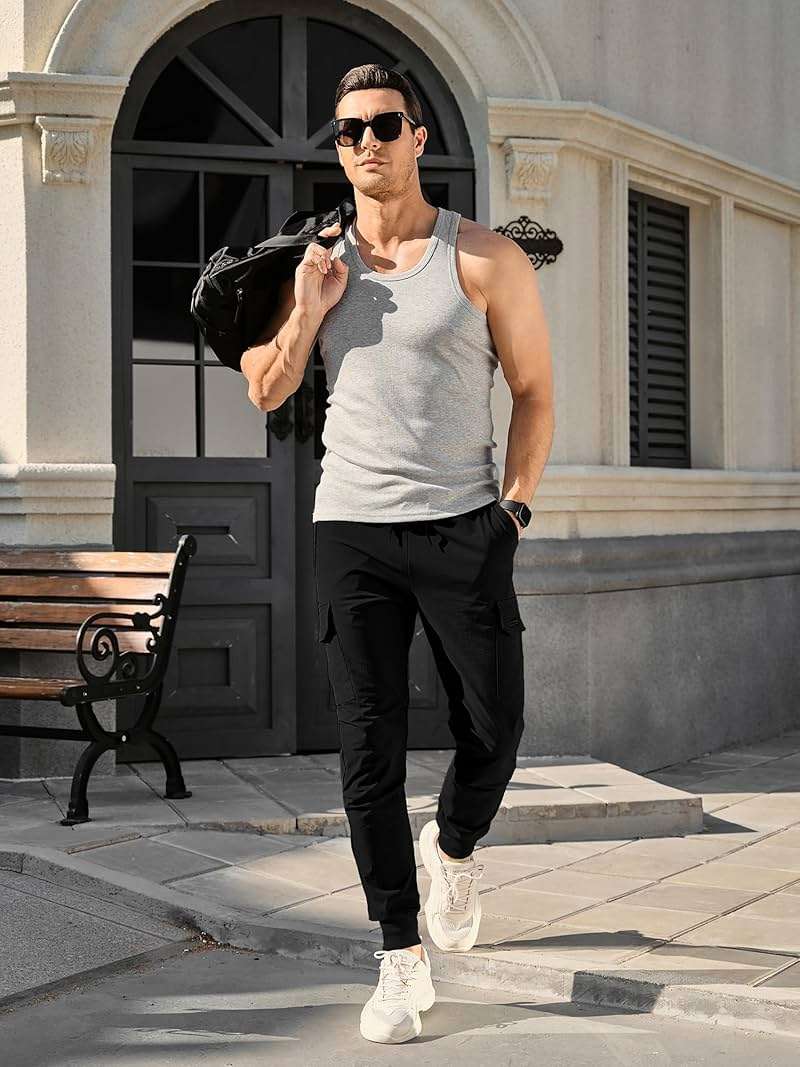 Comdecevis Men's Cargo Jogger Pants Stretch Sweatpants Slim Fit Tactical Pants with Zipper Pockets Casual Trousers - Image 2