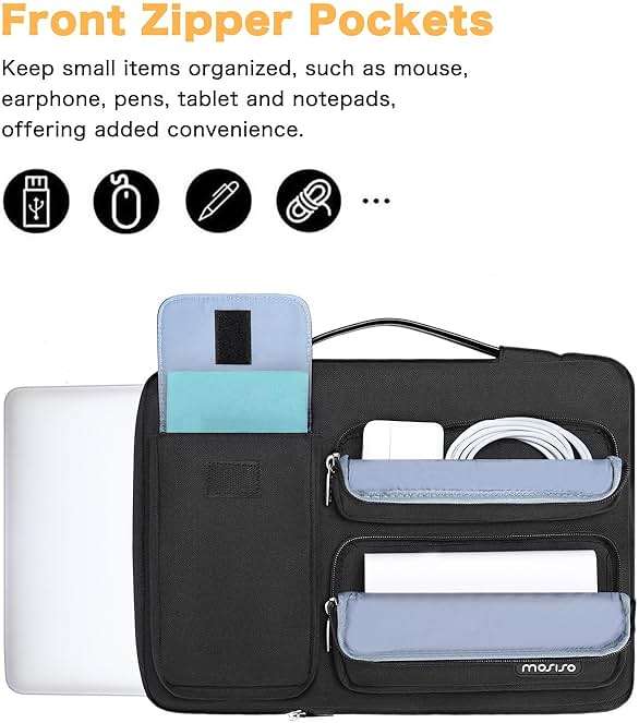 MOSISO 360 Protective Laptop Case 13.3 inch, 13-13.3 inch Laptop Sleeve Compatible with MacBook Air/Pro 13 / Pro 14, HP Dell ASUS Lenovo, Side Open Bag with 2 Raised&1 Flapover Pockets, Black - Image 2