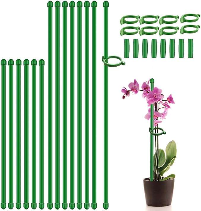 Plant Stakes 17inch &11inch SupKing Adjustable Length Plant Support Stake 16Pcs Orchid Stick with Clips for Indoor Outdoor,Garden Pole for Potted Tomato Amaryllis Vegetables Comes with 20 Ties (Green) - Image 1